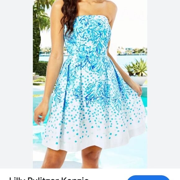 Lilly Pulitzer NWT Kenzie dress in resort white & blues, strapless option 4 - Picture 7 of 14